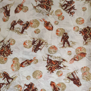 Vintage 1970's Moon Landing Astronauts Novelty Print Fabric Cotton Flannel 1 YD+